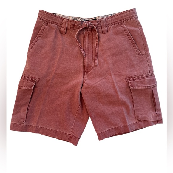 OP Ocean Pacific 100% Cotton Cargo Brushed Red Shorts Mens 33x9 Red Drawstring - Picture 1 of 7